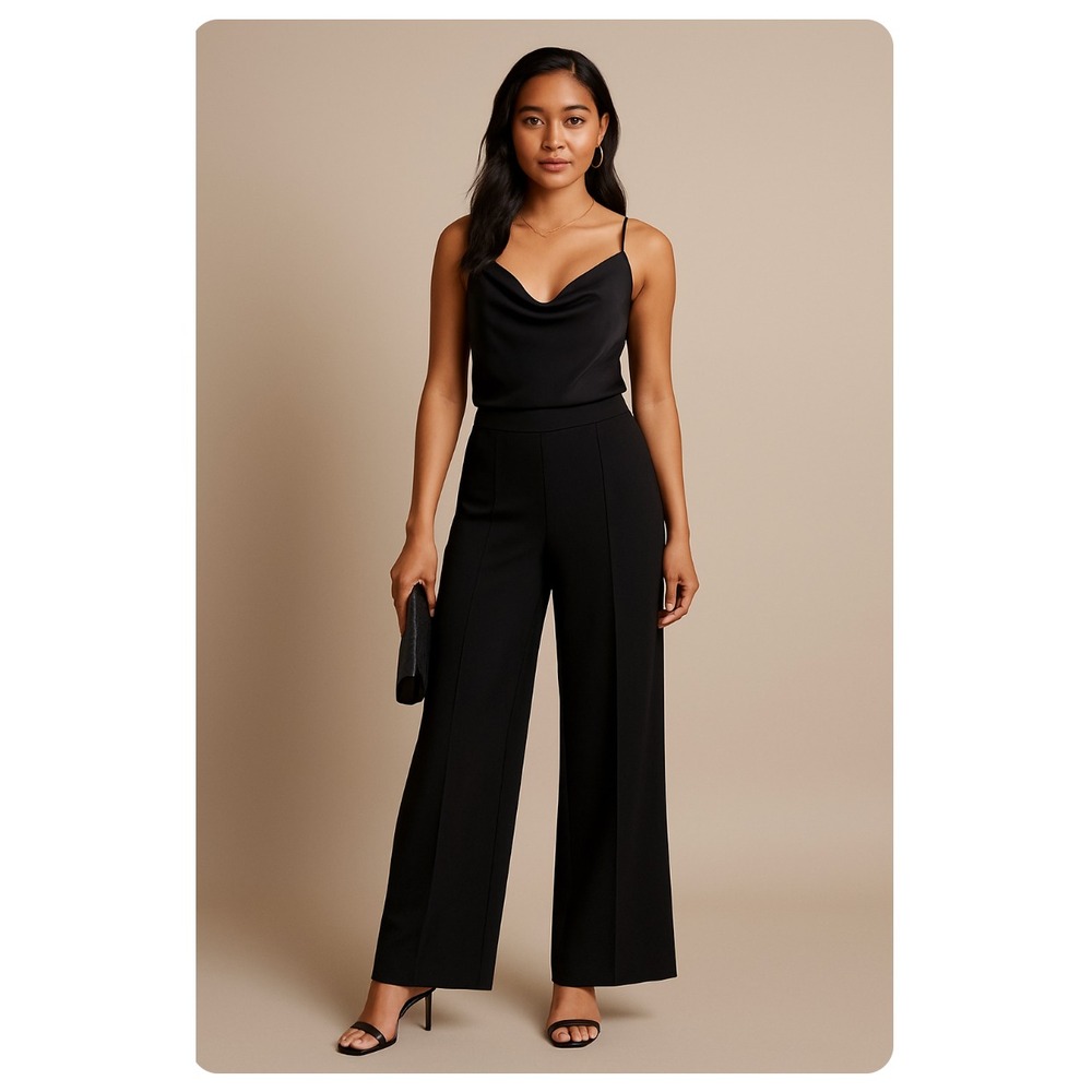 INC Black Wide Leg Pants Women’s Petite Large High Rise Pull-On Career Office